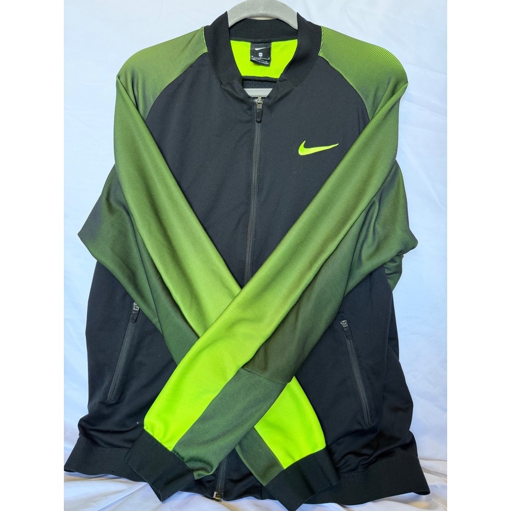 Nike Mens Dri-FIT Full Zip Track Jacket Black Neon Green Pinstripe Sleeve Medium